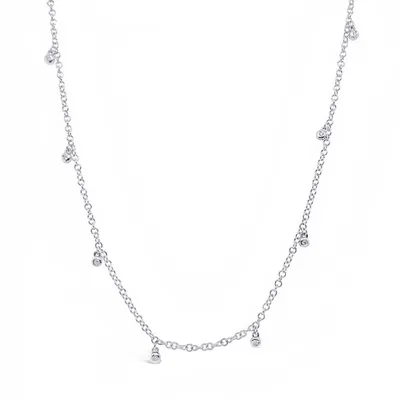 18 Karat White Gold Diamond Dangle Station Necklace