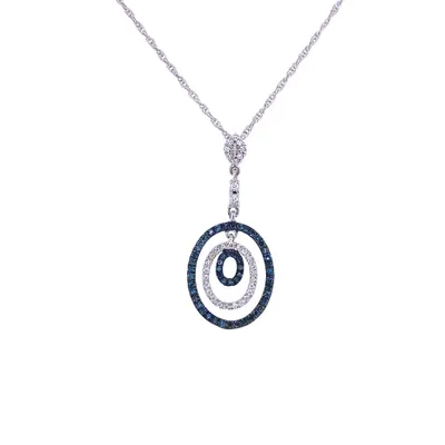 14 Karat White Gold Blue Diamond Oval Drop Necklace