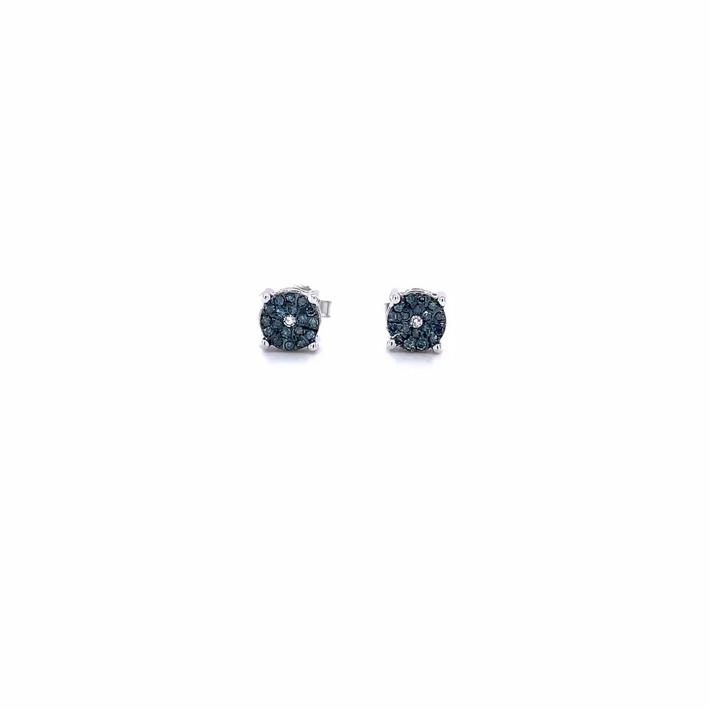 10 Karat White Gold Blue Diamond Stud Earrings