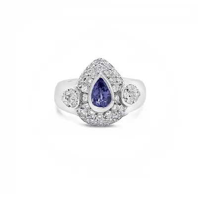 14 Karat White Gold Tanzanite and Diamond Ring