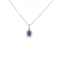 14 Karat White Gold Diamond and Sapphire Oval Halo Necklace