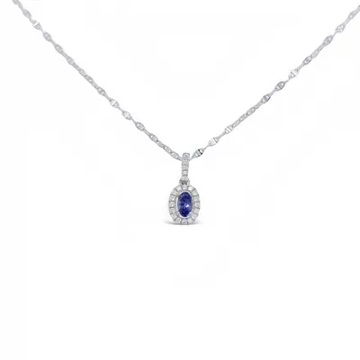 14 Karat White Gold Tanzanite and Diamond Oval Necklace