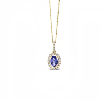 14 Karat Yellow Gold Tanzanite and Diamond Oval Necklace