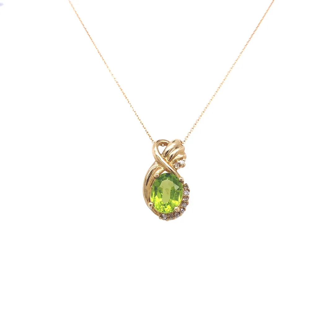 14 Karat Yellow Gold Diamond and Peridot Necklace