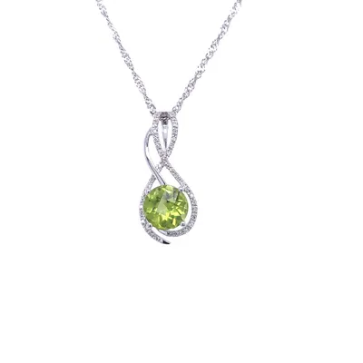 10 Karat White Gold Peridot and Diamond Necklace