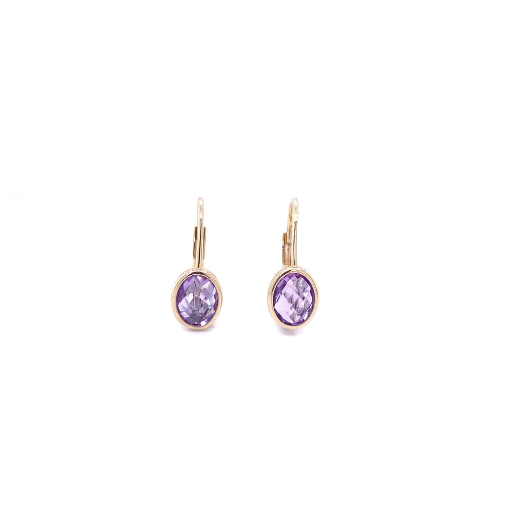 10 Karat Yellow Gold Amethyst Oval Drop Earrings