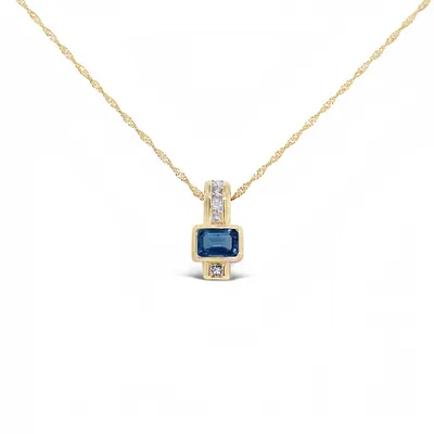 14 Karat Yellow Gold Blue Topaz and Diamond Geometric Necklace