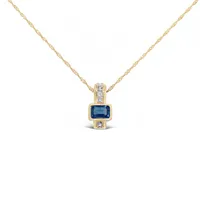 14 Karat Yellow Gold Blue Topaz and Diamond Geometric Necklace