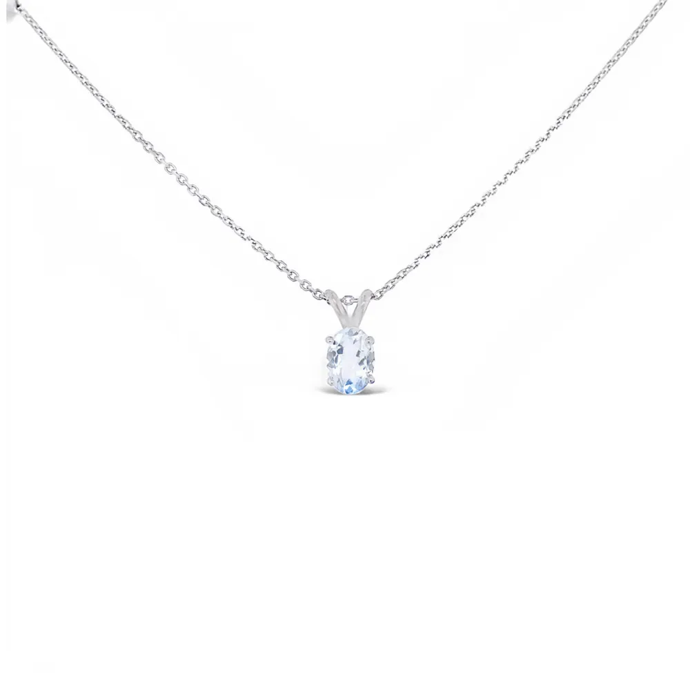 10 Karat White Gold Oval Aquamarine Necklace