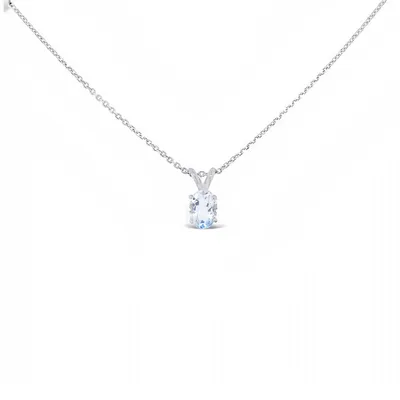 10 Karat White Gold Oval Aquamarine Necklace