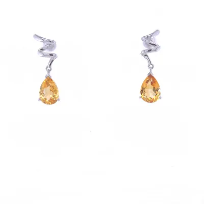 14 Karat White Gold Dangle Citrine Earrings