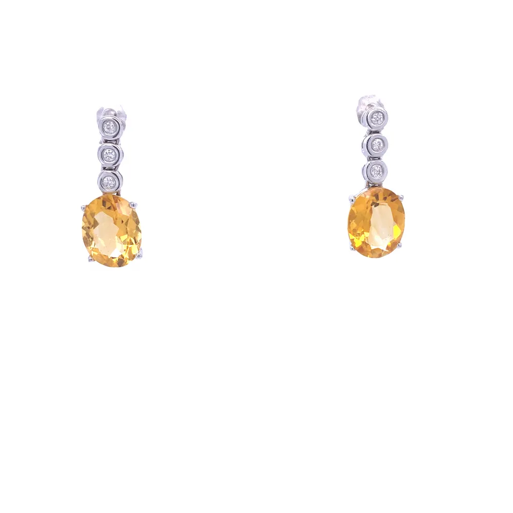 14 Karat White Gold Dangle Citrine and Diamond Earrings