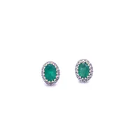 14 Karat Yellow Gold Emerald and Diamond Oval Earrings