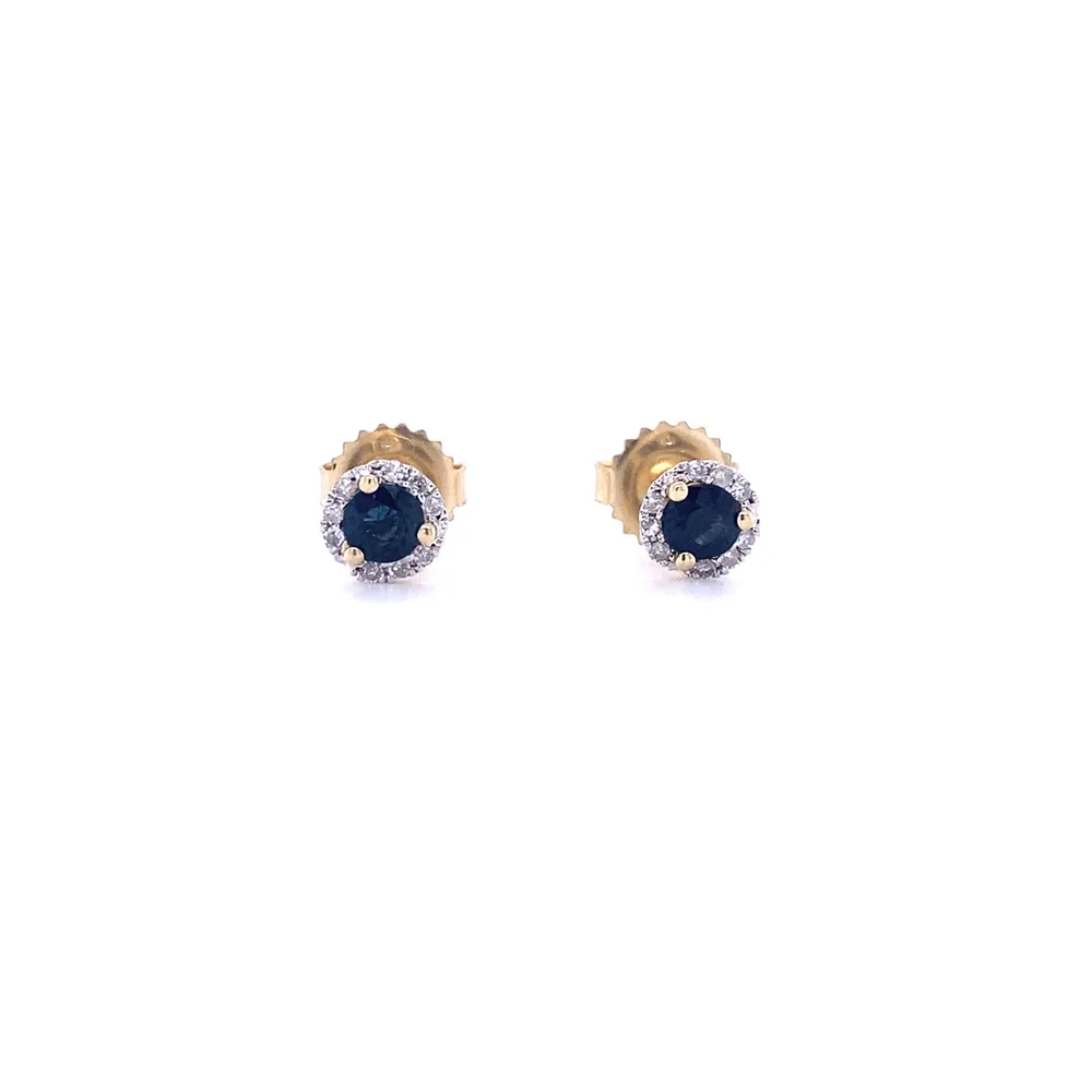 14 Karat Yellow Gold Sapphire and Diamond Earrings