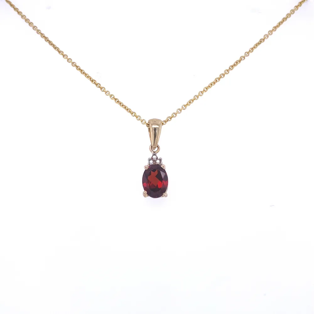 10 Karat Yellow Gold Garnet and Diamond Necklace