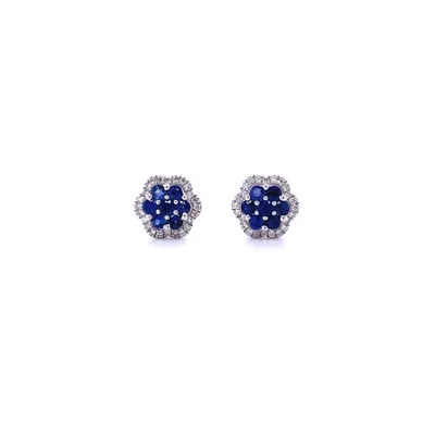 14 Karat White Gold Sapphire and Diamond Flower Earrings