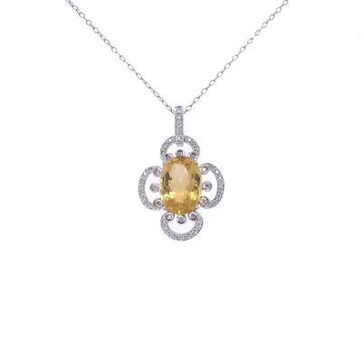 14 Karat Yellow Gold Citrine and Diamond Clover Necklace