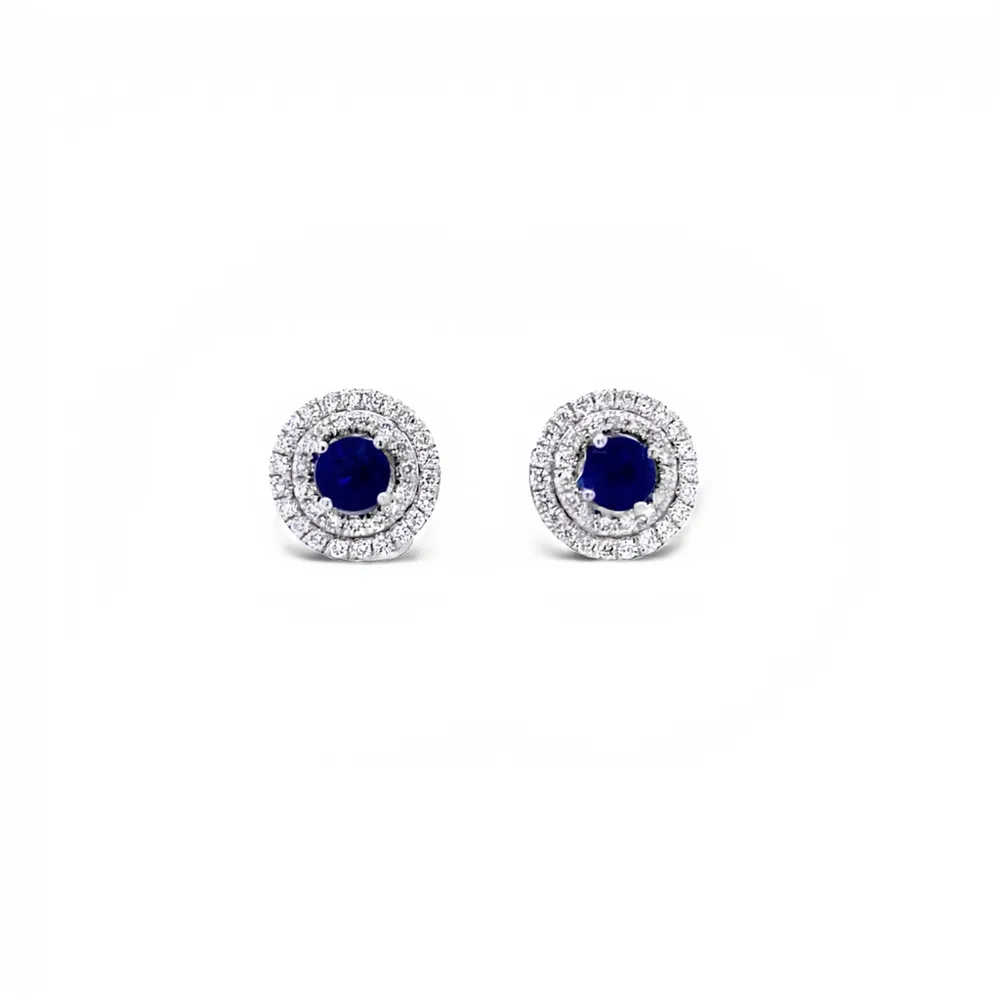 18 Karat White Gold Sapphire and Diamond Halo Earrings