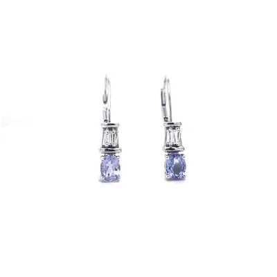 14 Karat White Gold Tanzanite and Diamond Drop Earrings