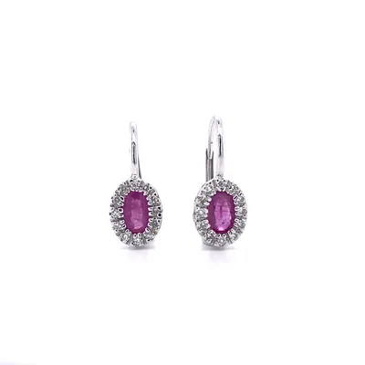 14 Karat White Gold Ruby and Diamond Drop Earrings\