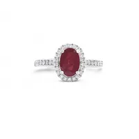 14 Karat White Gold Ruby and Diamond Oval Halo Ring