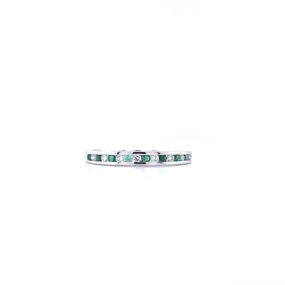 14 Karat White Gold Emerald and Diamond Channel Set Band