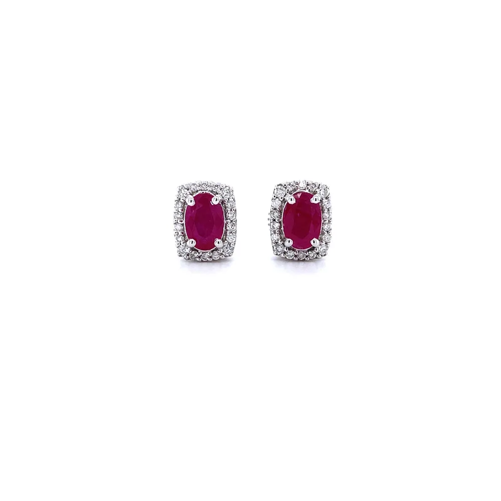 14 Karat White Gold Ruby and Diamond Earrings