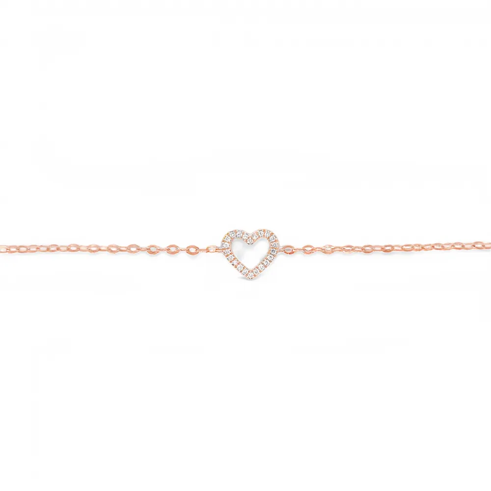 14 Karat Rose Gold Diamond Heart Bracelet