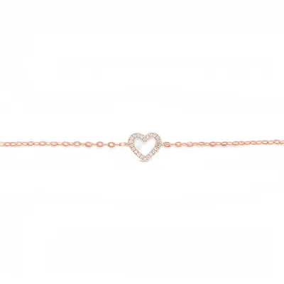 14 Karat Rose Gold Diamond Heart Bracelet