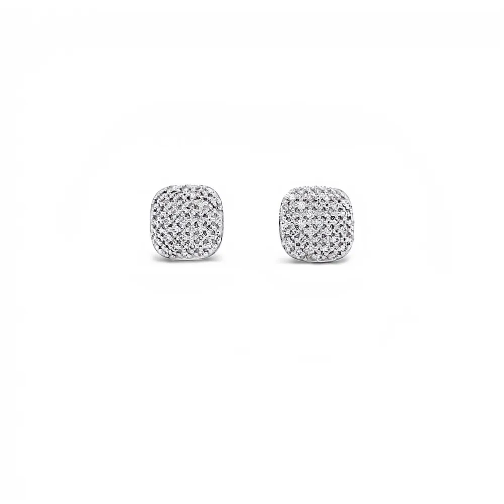 14 Karat White Gold Square Diamond Stud Earrings
