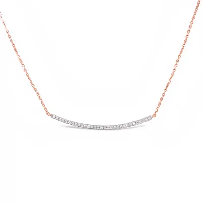10 Karat Rose Gold Diamond Curved Bar Necklace