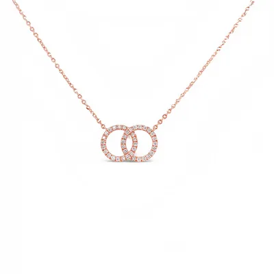 14 Karat Rose Gold Linked Circles Diamond Necklace