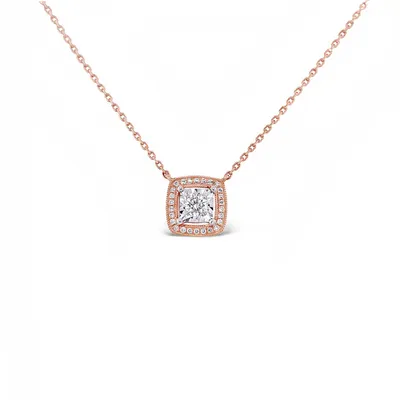 18 Karat Rose Gold Diamond Square Necklace