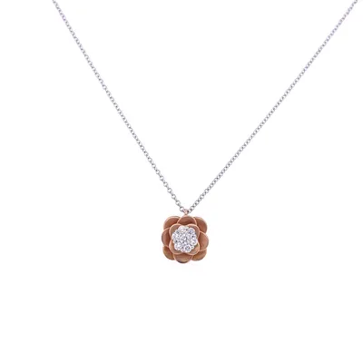 14 Karat Rose and White Gold Diamond Rose Necklace