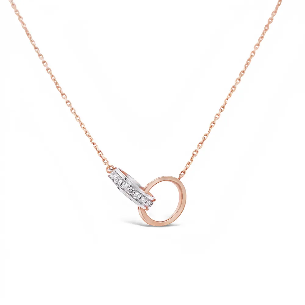 18 Karat Rose and White Gold Linked Diamond Necklace