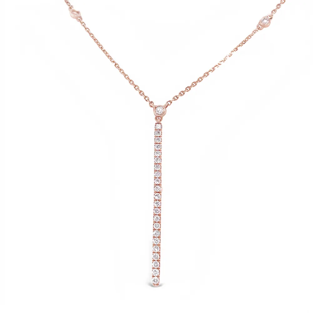 14 Karat Rose Gold Diamond Bar Necklace