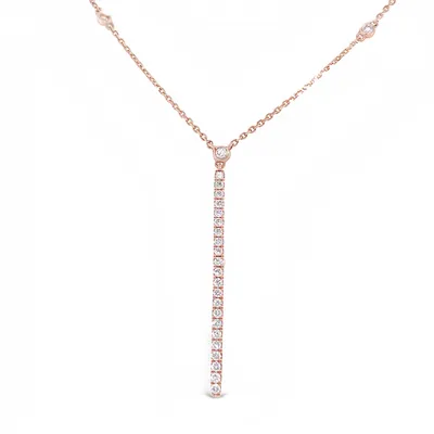 14 Karat Rose Gold Diamond Bar Necklace