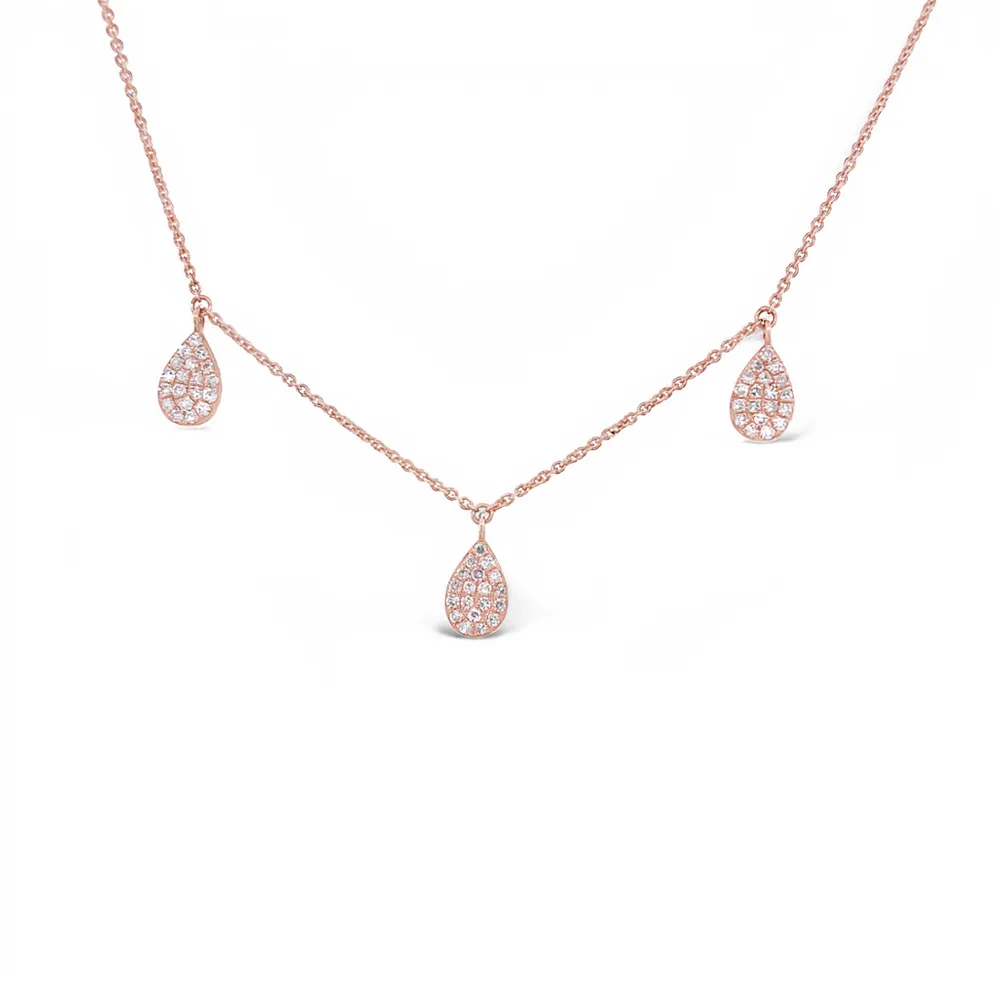 14 Karat Rose Gold Teardrop Dangle Diamond Necklace