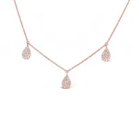 14 Karat Rose Gold Teardrop Dangle Diamond Necklace