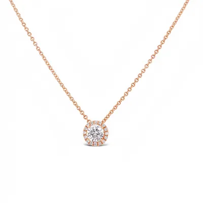 18 Karat Rose Gold Diamond Halo Necklace