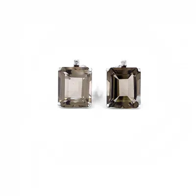 14 Karat White Gold Smoky Quartz Earrings