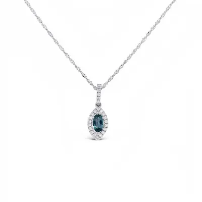 14 Karat White Gold Alexandrite and Diamond Necklace