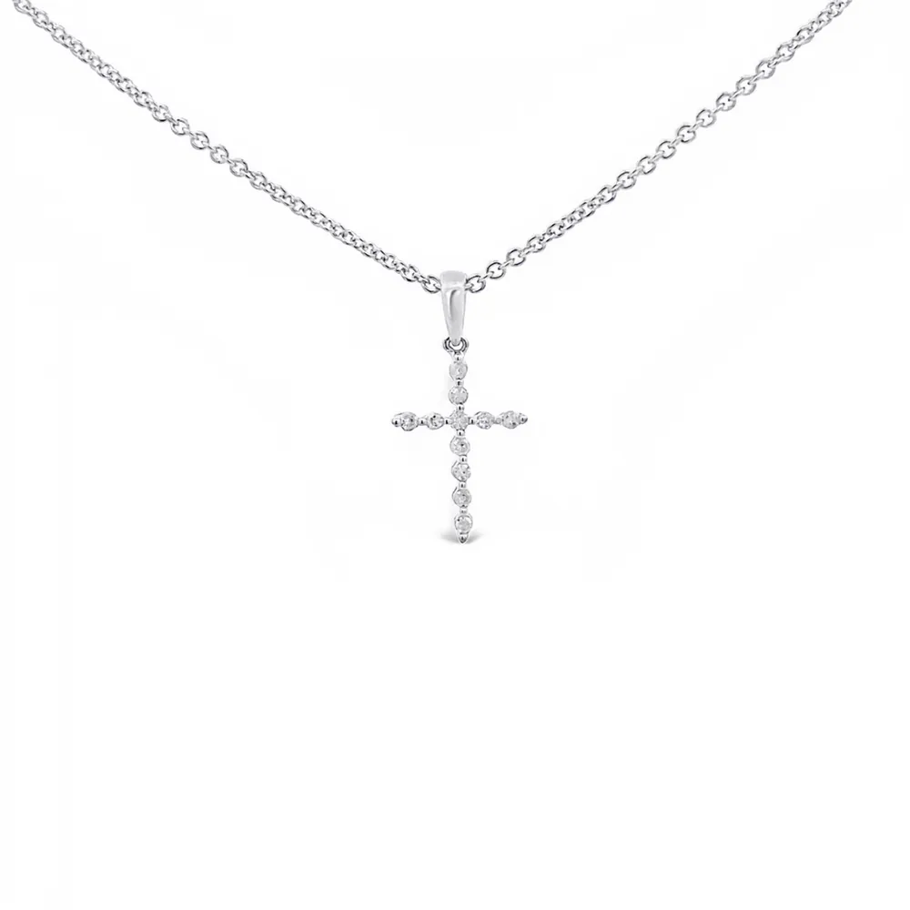 10 Karat White Gold Diamond Cross Necklace