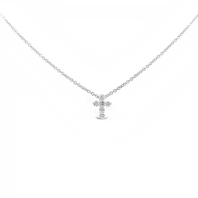 14 Karat White Gold Mini Diamond Cross Necklace