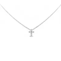 14 Karat White Gold Mini Diamond Cross Necklace