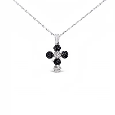 14 Karat White Gold Black and Diamond Cross Necklace