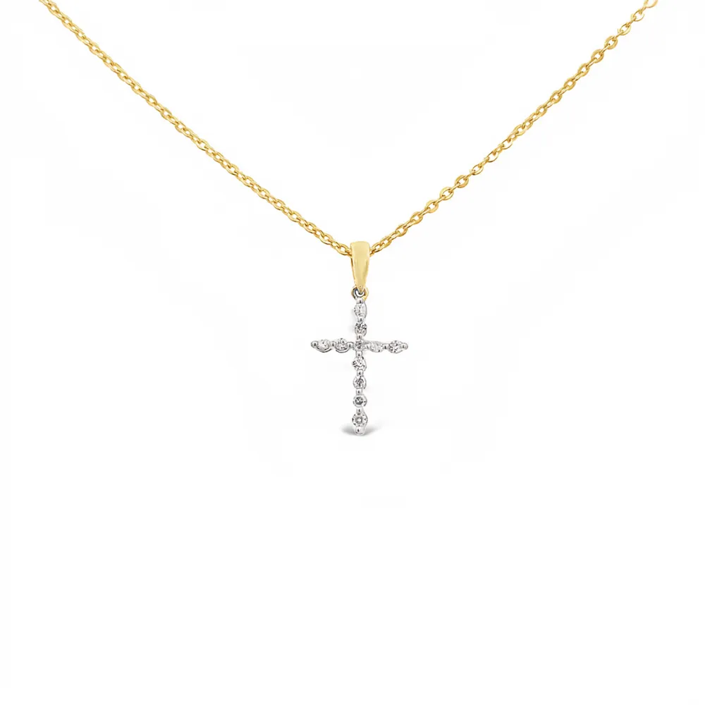 10 Karat Yellow Gold Diamond Cross Necklace