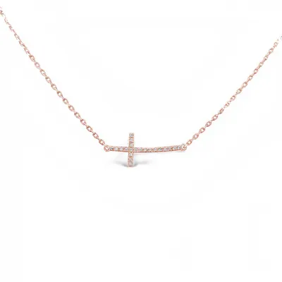18 Karat Rose Gold Diamond Side Cross Necklace