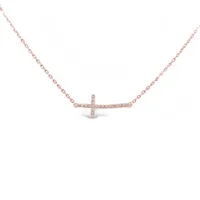 18 Karat Rose Gold Diamond Side Cross Necklace