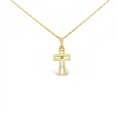 10 Karat Yellow Gold Diamond Cross Necklace